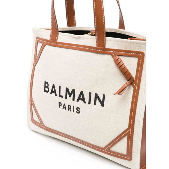 NEW BALMAIN PARIS B ARMY SUMMER CANVAS LEATHER TOTE SHOPPER BAG - Picture 4 of 10